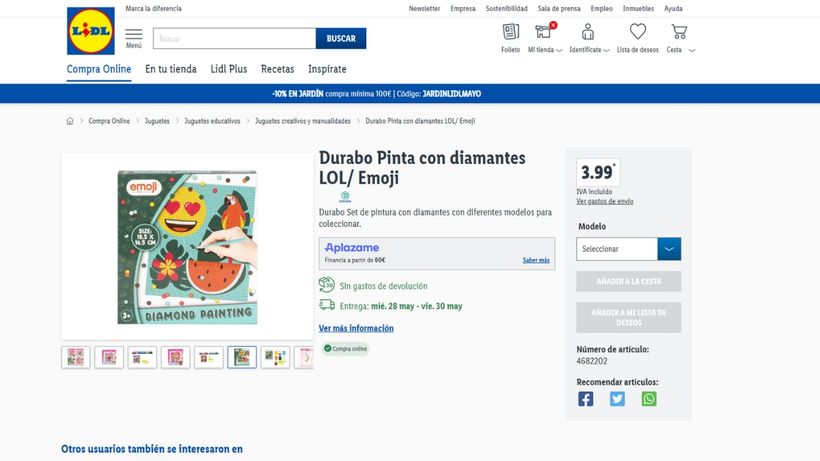 Captura de pantalla de los cuadros de Lidl
