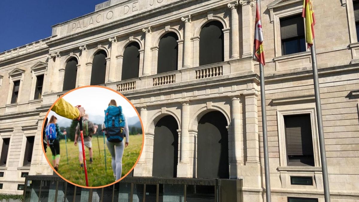 Fachada del TSJ de Castilla y León con un grupo de senderistas. TSJ Castilla y León.