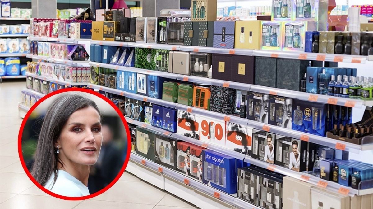 La imitación del perfume de la reina Letizia está en Mercadona por 12 euros Collage con la sección perfumería de Mercadona y una foto de la reina Letizia